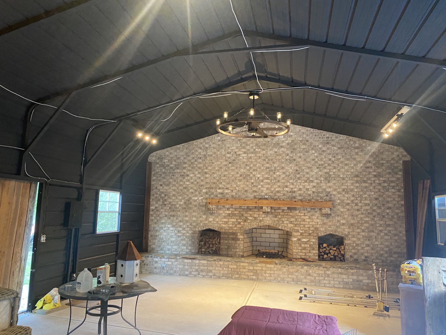 Custom brick fireplace wall